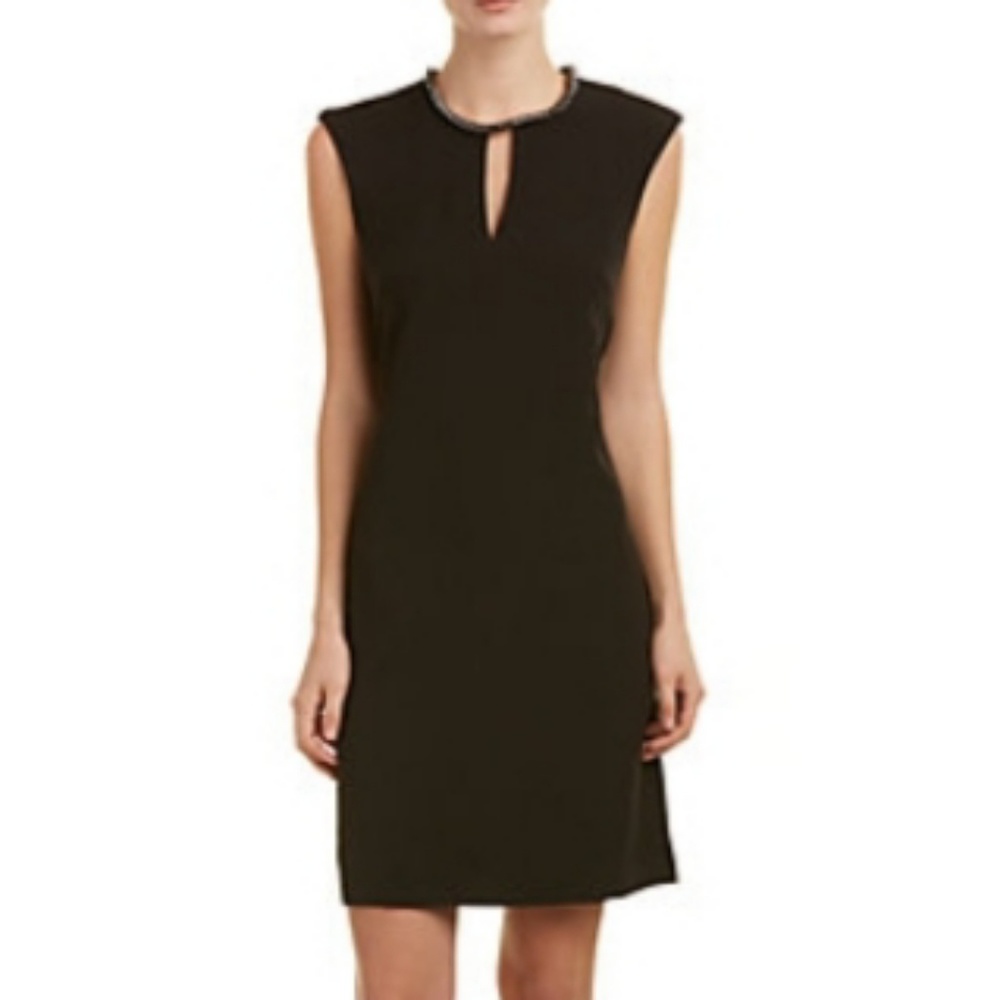 Donna Ricco Rhinestone Keyhole -Collar Shift Dress
